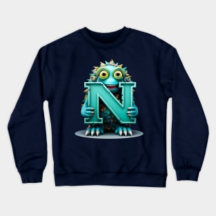 Cute Monster for Kids Alphabet Letter N Funny Back to School Crewneck Sweatshirt